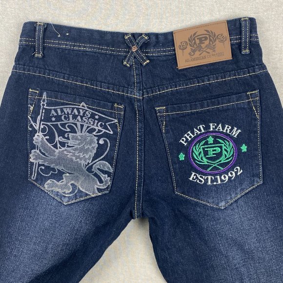 Phat Farm Jeans Kids Size 18 Blue Boys Embroidered Y2K Denim Youth - Picture 7 of 16